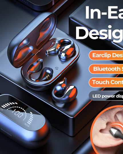 Ear Clip Bone Conduction Headphone Bluetooth-compatible 5.2 HIFI Wireless Earphone Touch Handsfree Sports Noise Cancelling Headset With Mic