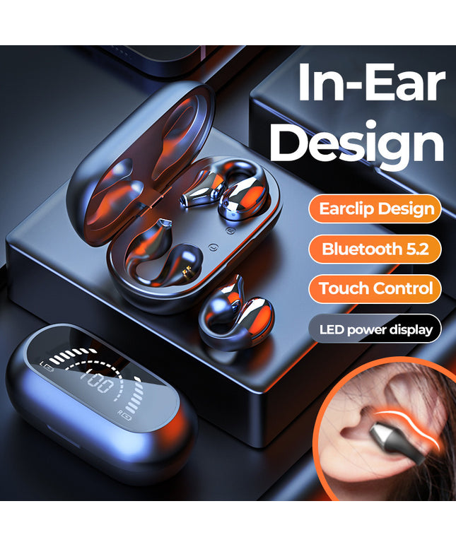 Ear Clip Bone Conduction Headphone Bluetooth-compatible 5.2 HIFI Wireless Earphone Touch Handsfree Sports Noise Cancelling Headset With Mic