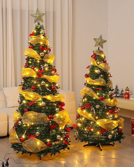 Foldable Telescopic Floor-Standing Green Velvet Christmas Tree With Warm Lights For Holiday Decorations