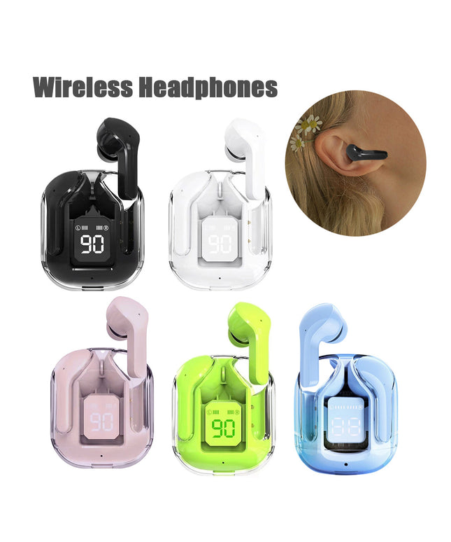 New Mini Transparent Wireless Bluetooth Headset Digital Display ENC Noise Reduction True Wireless Sports Music