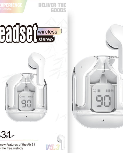 New Mini Transparent Wireless Bluetooth Headset Digital Display ENC Noise Reduction True Wireless Sports Music