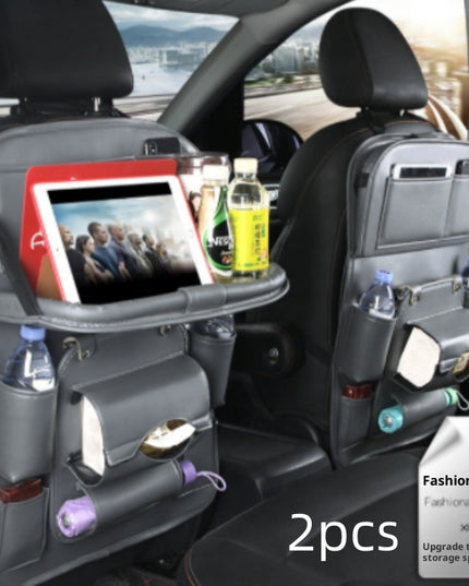 PU Leather Car Storage Bag Multifunction Seat Back Tray Hanging Bag Waterproof Car Organizer Automotive Interior Accessories
