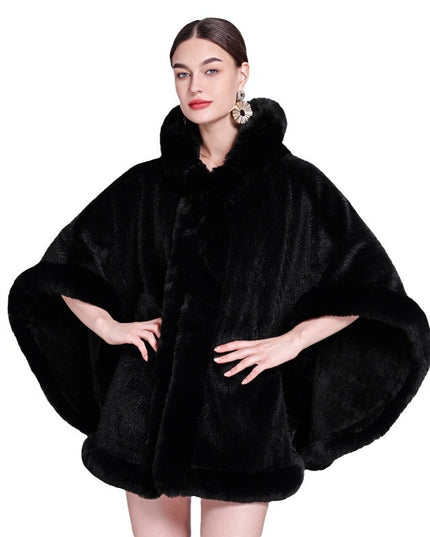 Shawl Outer Match Cloak Fleece-lined Thickened Imitation Fur Collar Cape And Shawl Coat