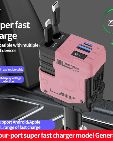 Car Charger Fast Charging And Retractable Four-in-one Cigarette Lighter