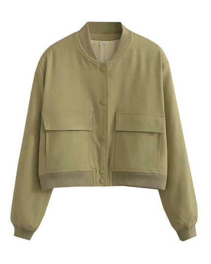 Casual Single-breasted Stand Collar Short Jacket With Pockets Fashion Long Sleeve Outwear Tops Coat For Womens Clothing