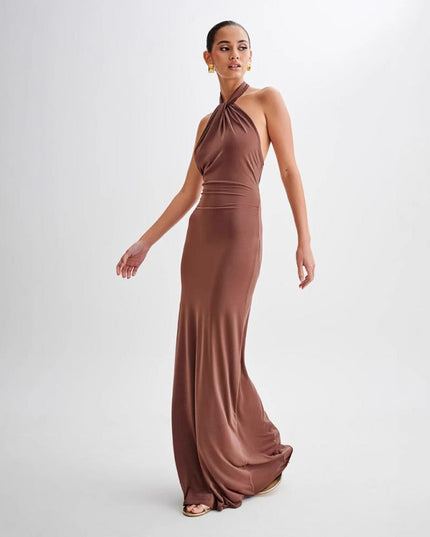 Ins Bodycon Halter Dress Sexy Backless Slim Fit Waist Slimming Maxi Dresses Prom Party Club Clothing For Women