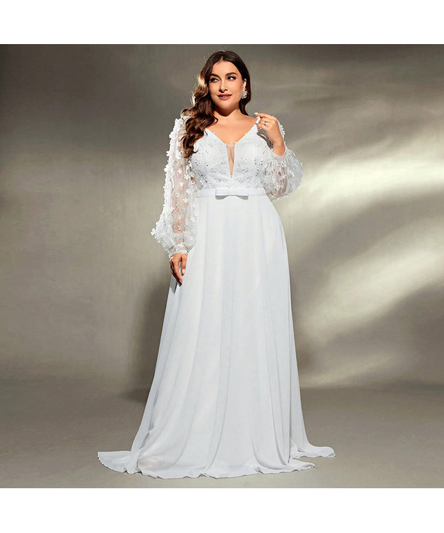 Elegant Banquet Wedding Party Waist Trimming Loose V-neck Dress