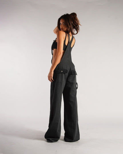 Y2K Zipper Denim Overalls With Pockets Fashion Loose Suspender Jumpsuit Streetwear Jeans Pants Womens Clothing