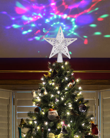 Christmas Tree Top Light Star Snowflake Shape LED Laser Projector Lights Christmas Tree Ornament
