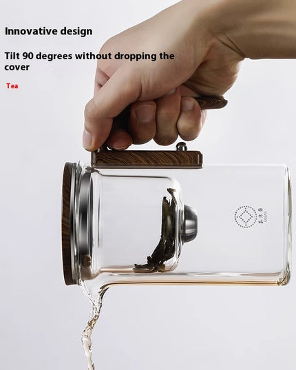 One Click Magnetic Teapot Separation Filtration Glass Tea Pot Wood Handle Tea Water Separation Inner Container Teapot