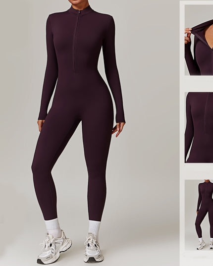 Warm Zipper Long-sleeved Jumpsuit Yoga Fitness Sports Pants Breathable Bodysuit Women's Clothing