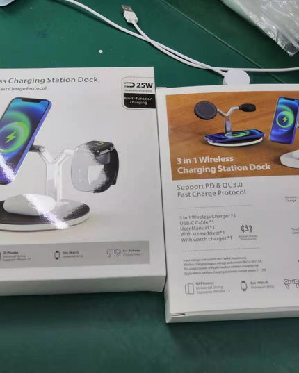 Compatible with Apple, 3 In 1 Magnetic Wireless Charger 15W Fast Charging Station For Magsafe Chargers