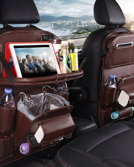 PU Leather Car Storage Bag Multifunction Seat Back Tray Hanging Bag Waterproof Car Organizer Automotive Interior Accessories