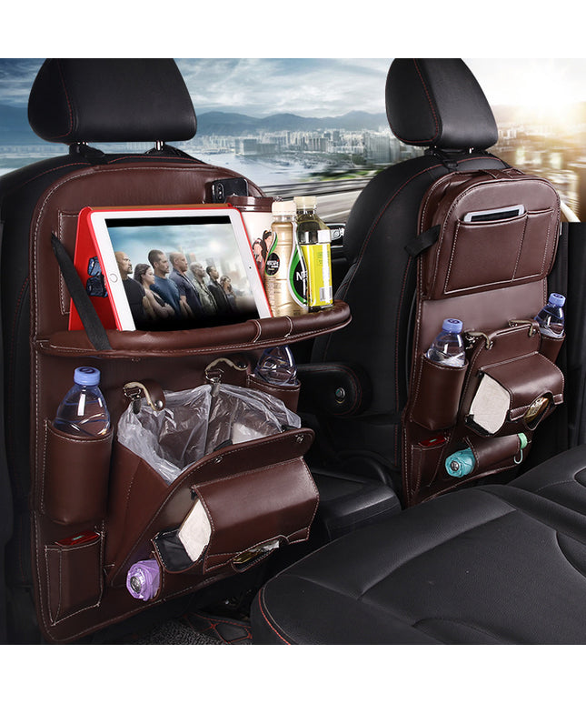PU Leather Car Storage Bag Multifunction Seat Back Tray Hanging Bag Waterproof Car Organizer Automotive Interior Accessories