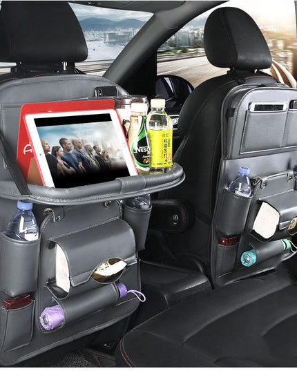 PU Leather Car Storage Bag Multifunction Seat Back Tray Hanging Bag Waterproof Car Organizer Automotive Interior Accessories