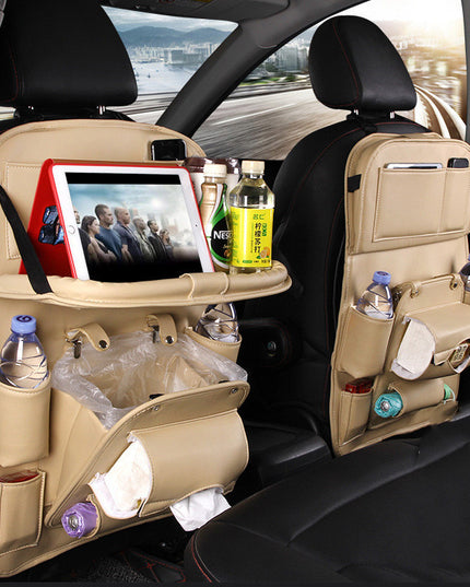 PU Leather Car Storage Bag Multifunction Seat Back Tray Hanging Bag Waterproof Car Organizer Automotive Interior Accessories