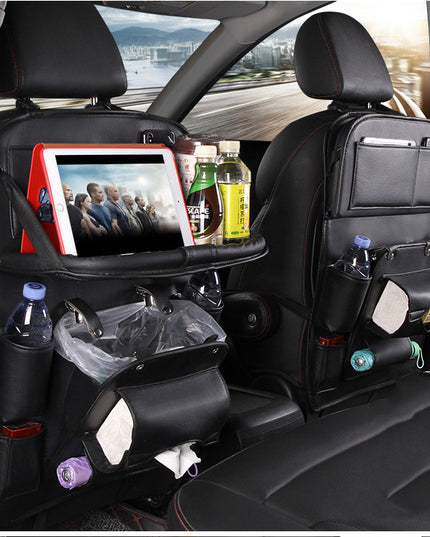 PU Leather Car Storage Bag Multifunction Seat Back Tray Hanging Bag Waterproof Car Organizer Automotive Interior Accessories