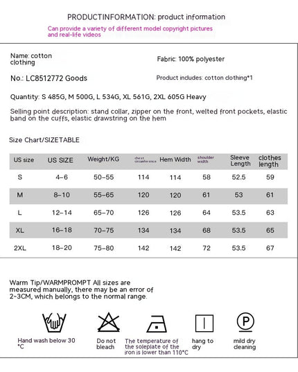 Winter Bread Coat New Thickened All-matching Warm Leisure Solid Color Stand-up Collar Cotton-padded Clothes Women