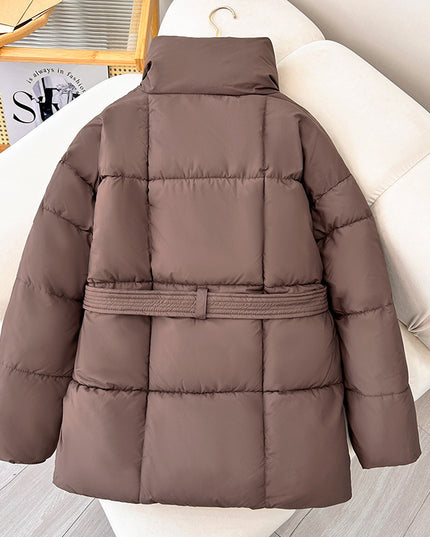 Winter Plaid Sewing Lapel Coat With Lace-up Design Fashion Loose Solid Thick Jacket Outerwear Women's Clothing