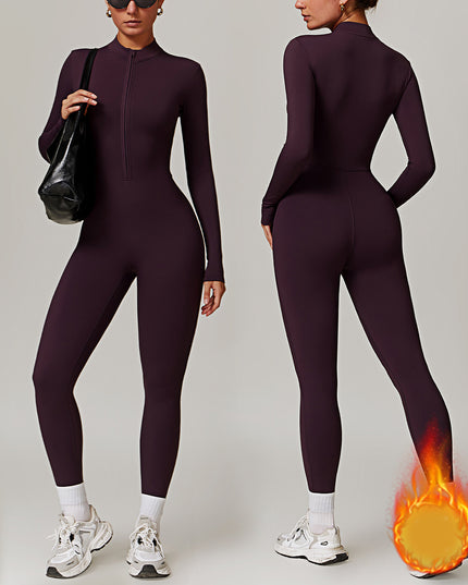 Warm Zipper Long-sleeved Jumpsuit Yoga Fitness Sports Pants Breathable Bodysuit Women's Clothing