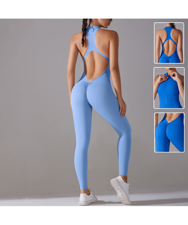 Solid Beauty-back Long Pants Jumpsuit Yoga Fitness Running Dance Slim Bodysuit Women Sports Clothing