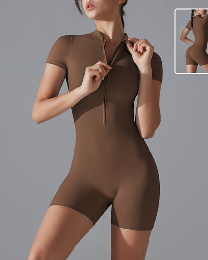 Summer Zipper Short-sleeved Shorts Jumpsuit Yoga Fitness Dance Slim Sports Bodysuit Women Sports Clothing