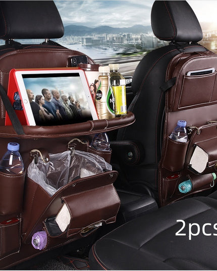 PU Leather Car Storage Bag Multifunction Seat Back Tray Hanging Bag Waterproof Car Organizer Automotive Interior Accessories