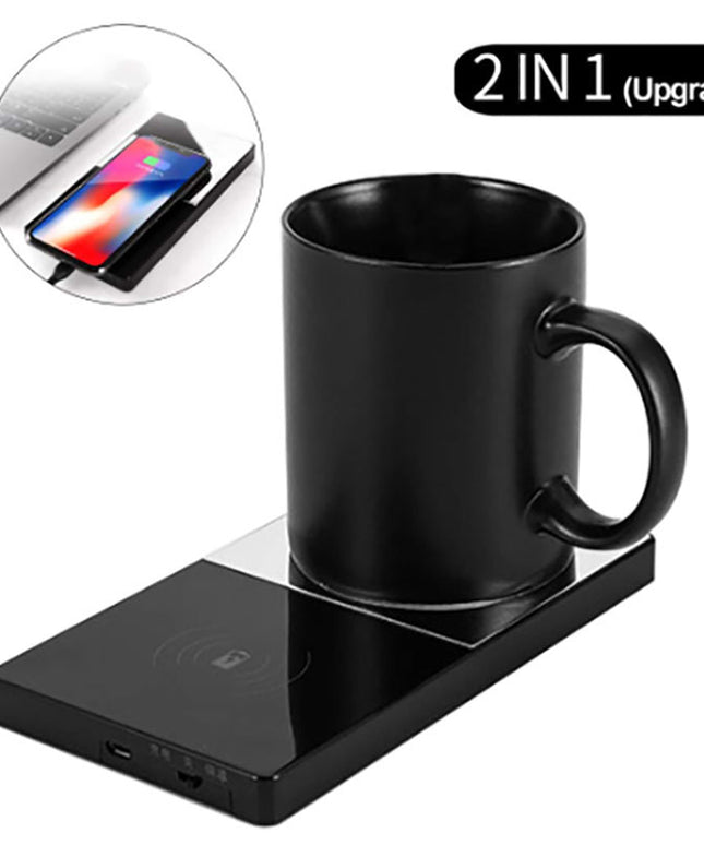 2 In 1 Heating Mug Cup Warmer Electric Wireless Charger For Home Office Coffee Milk