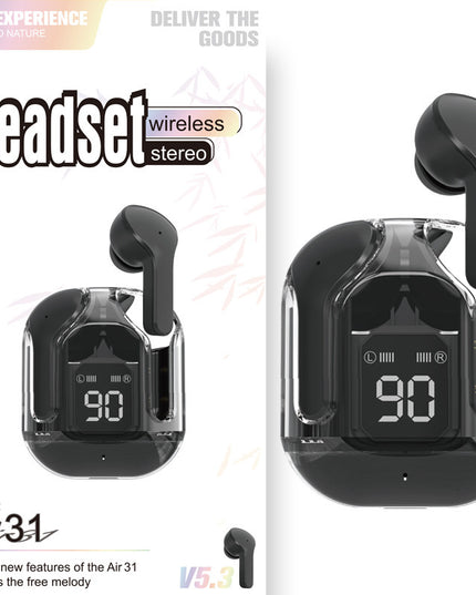 New Mini Transparent Wireless Bluetooth Headset Digital Display ENC Noise Reduction True Wireless Sports Music