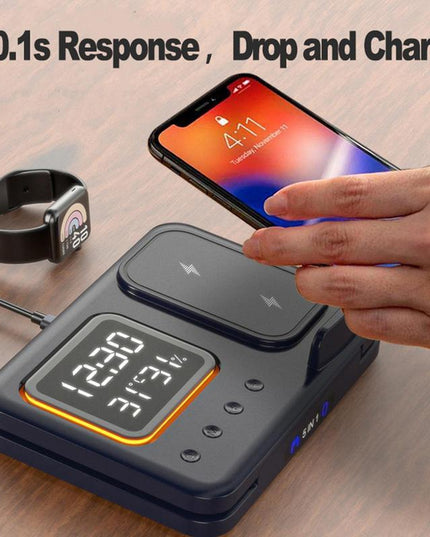 15W Wireless Chargers Stand 5 In1 LED Digital Alarm Clock Fast Charging Dock Station