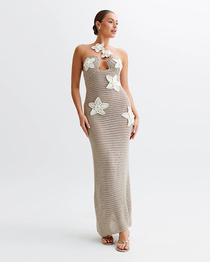 Slim Halterneck Dress With Stars Summer Sexy Seaside Beach Long Dresses Womens Clothing