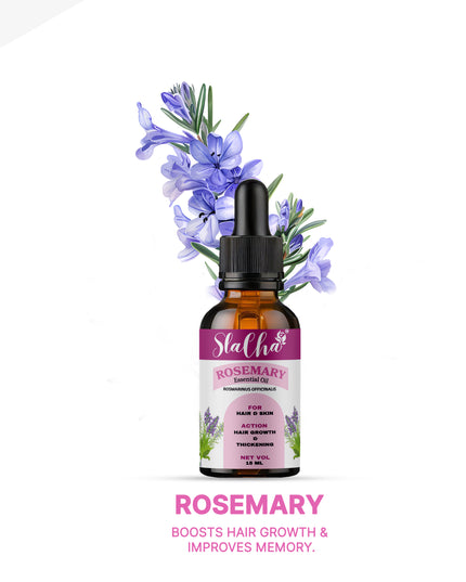 Slacha Rosemary Essential Oil | 100% Pure & Natural | Steam Distilled | For Hair Growth, Skin Care & Relaxation | 15ML (BUY 1 GET 1 FREE)