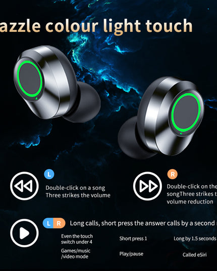 YD03 Wireless Bluetooth-compatible Headset TWS Large Screen Smart Digital Display In Ear Breathing Light