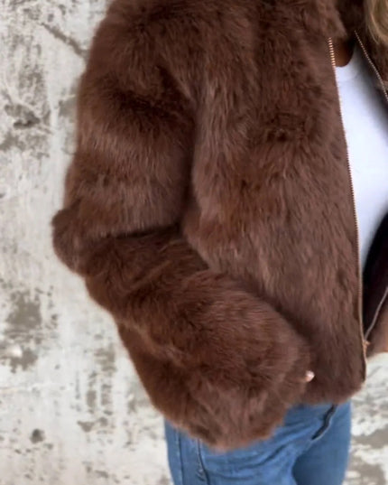 Fashion Stand Collar Plush Jacket Winter Casual Turtleneck Zipper Coat Fleece Tops Women's Clothing