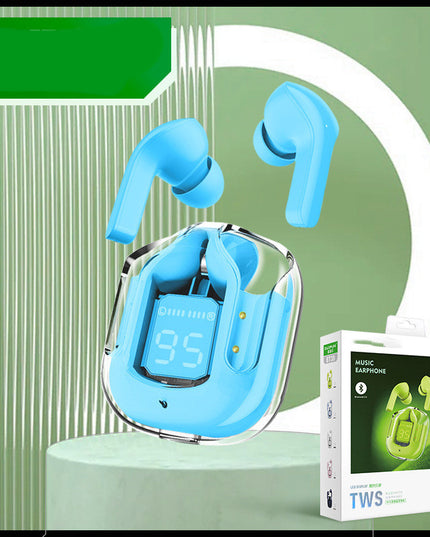 New Mini Transparent Wireless Bluetooth Headset Digital Display ENC Noise Reduction True Wireless Sports Music
