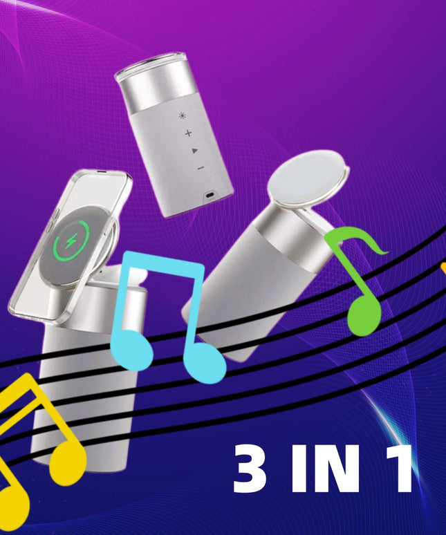 3 In 1 Multi-Function IPhone And AirPods Wireless Charger Portable Bluetooth Speaker With Touch Lamp For Home And Office