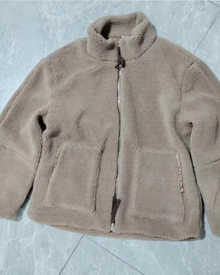 Winter Lapel Zip-up Coat With Pockets Casual Fashion Solid Fleece Jacket Fall Spring Long Sleeve Women's Clothing