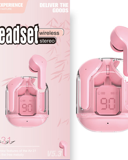 New Mini Transparent Wireless Bluetooth Headset Digital Display ENC Noise Reduction True Wireless Sports Music