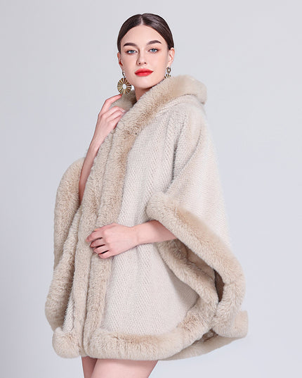 Shawl Outer Match Cloak Fleece-lined Thickened Imitation Fur Collar Cape And Shawl Coat