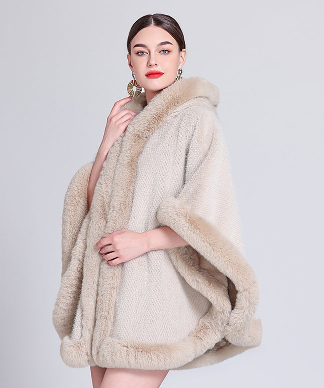 Shawl Outer Match Cloak Fleece-lined Thickened Imitation Fur Collar Cape And Shawl Coat