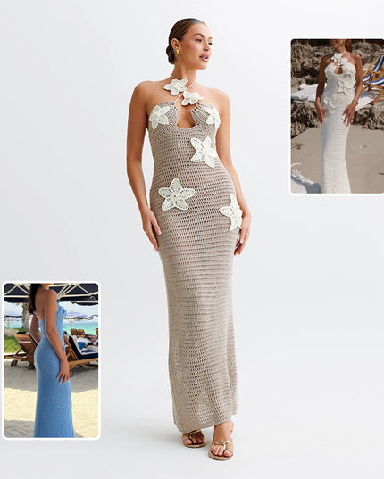 Slim Halterneck Dress With Stars Summer Sexy Seaside Beach Long Dresses Womens Clothing