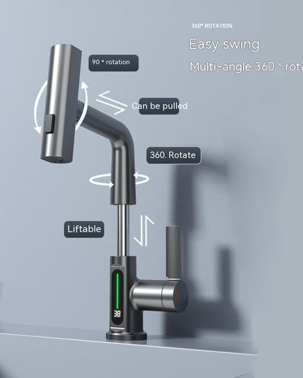 Intelligent Digital Display Faucet Pull-out Basin Faucet Temperature Digital Display Rotation