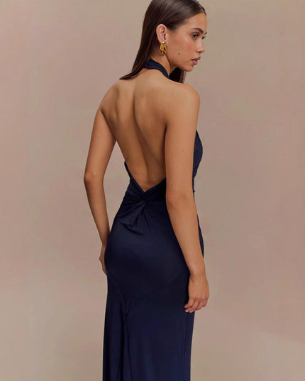 Ins Bodycon Halter Dress Sexy Backless Slim Fit Waist Slimming Maxi Dresses Prom Party Club Clothing For Women
