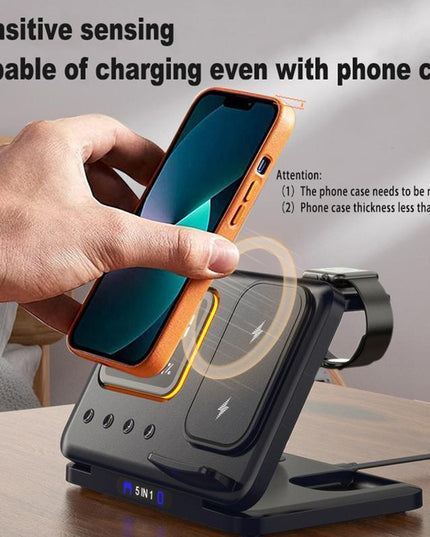 15W Wireless Chargers Stand 5 In1 LED Digital Alarm Clock Fast Charging Dock Station