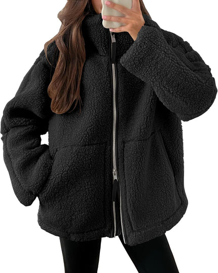 Winter Lapel Zip-up Coat With Pockets Casual Fashion Solid Fleece Jacket Fall Spring Long Sleeve Women's Clothing