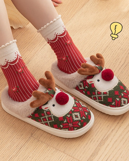 Cute Christmas Elk Plush Slippers Winter Ins Fashion Non-slip Floor Bedroom Home Slippers For Women Fuzzy House Shoes