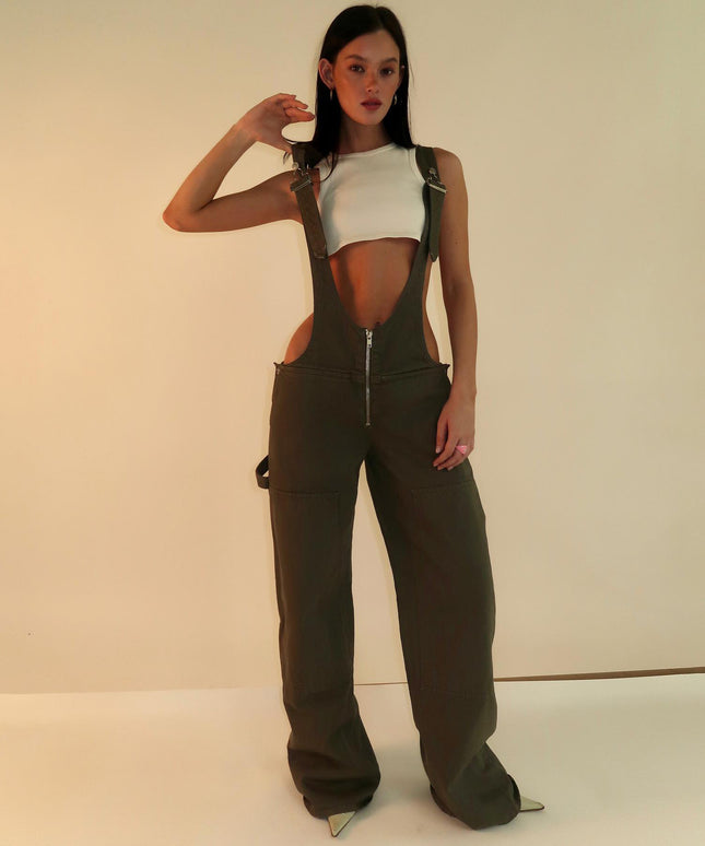 Y2K Zipper Denim Overalls With Pockets Fashion Loose Suspender Jumpsuit Streetwear Jeans Pants Womens Clothing