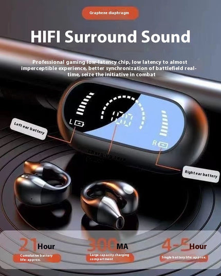 Ear Clip Bone Conduction Headphone Bluetooth-compatible 5.2 HIFI Wireless Earphone Touch Handsfree Sports Noise Cancelling Headset With Mic