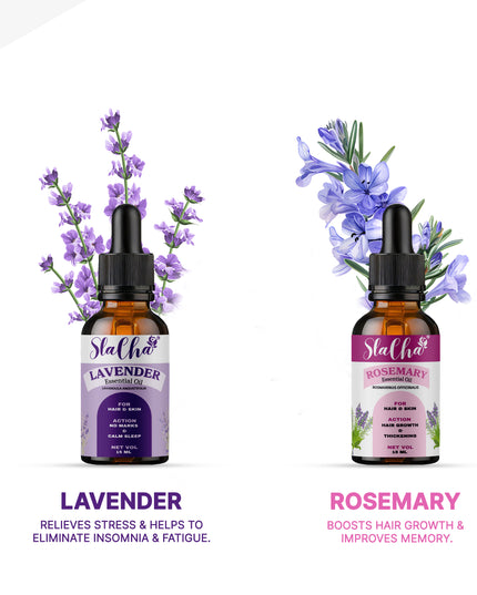 Slacha Lavender & Rosemary Essential Oil | 100% Pure & Natural | Steam Distilled | For Hair, Skin & Relaxation | 15ML (Pack of 2)  (BUY 1 PACK GET 1 FREE)