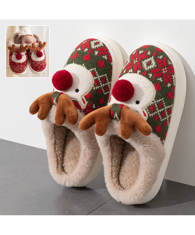 Cute Christmas Elk Plush Slippers Winter Ins Fashion Non-slip Floor Bedroom Home Slippers For Women Fuzzy House Shoes